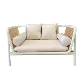 White Rattan 2 Seater Sofa