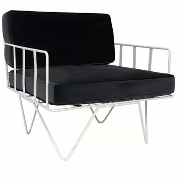 Wire Arm Chair w/ Black Velvet Cushions