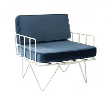 Wire Arm Chair w/ Navy Blue Velvet Cushions