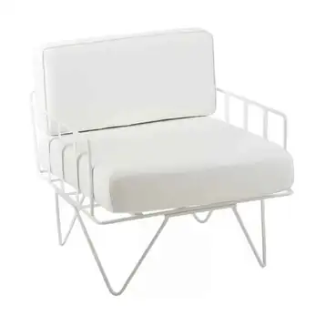 Wire Arm Chair w/ White Velvet Cushions